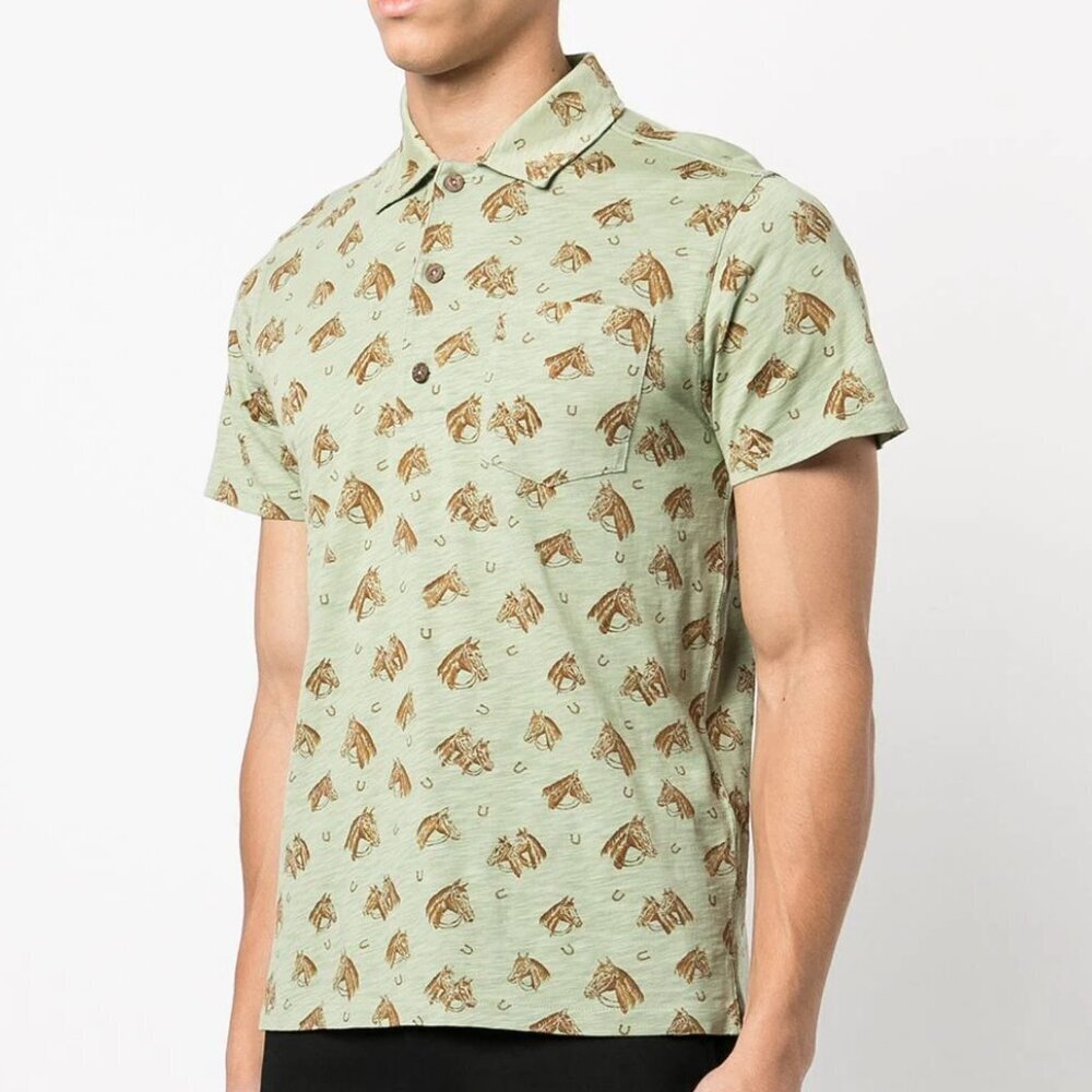 RRL Ralph Lauren Horse Print Jersey Polo Shirt Medium